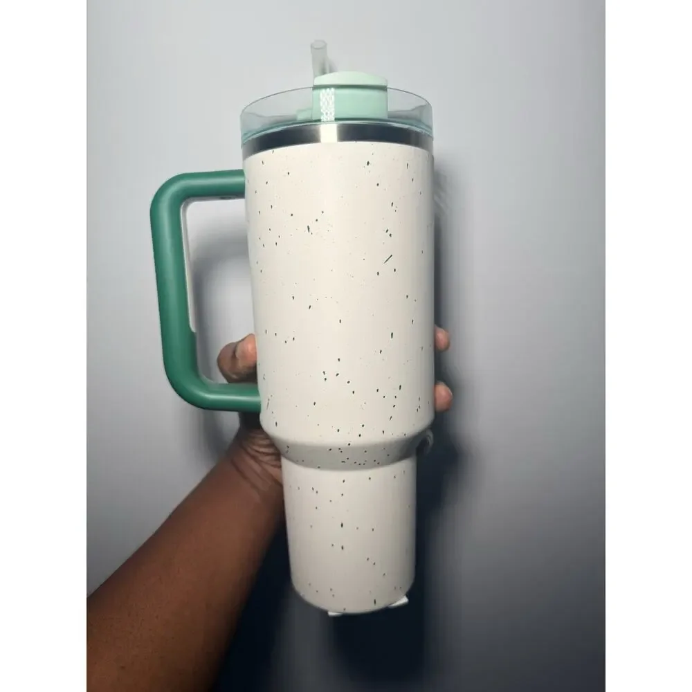 Stanley X Starbucks Korea GREEN PEBBLE TERRAZZO 40oz Quencher Tumbler NWT RARE! - Picture 4 of 6